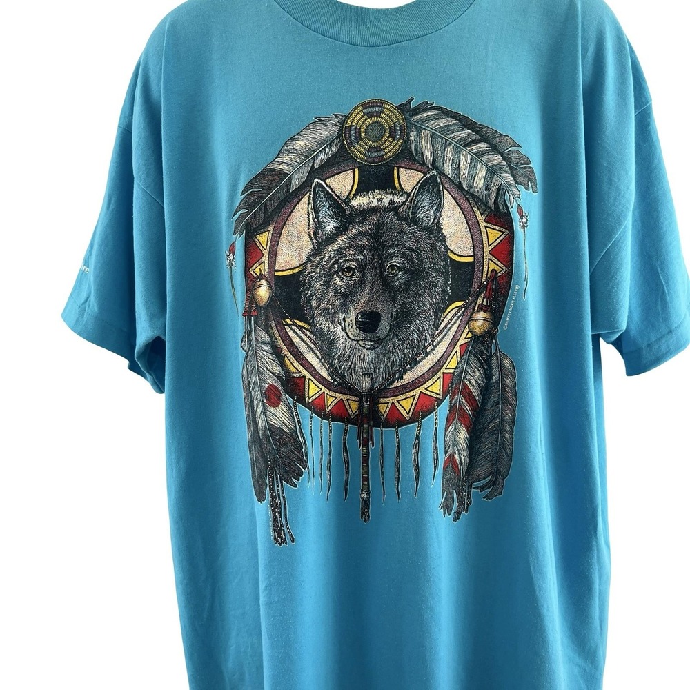 Vintage Wolf Dreamcatcher Shirt Mens 2XL New Hampshire Native Graphic 90s Tee - Picture 4 of 15